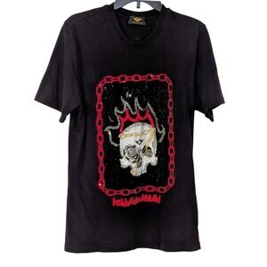 Ferrari Massari Black Rhinestone Skull Graphic T-Shirt Mens XL Luxury Streetwear